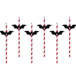 PARTYDECO Accessoires Bar|Pailles en Papier Halloween Chauve-Souris PartyDéco (x6)