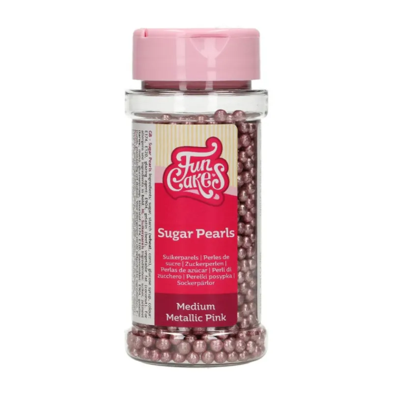 FUNCAKES Décoration Comestible|Perles de sucre Rose Métallique 80g