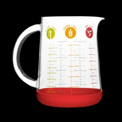 PEBBLY Verre Doseur|Pichet Doseur en Verre et Silicone 1 L Rouge