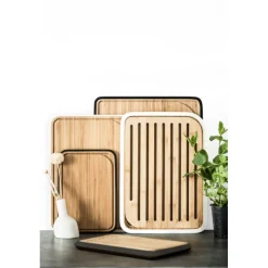 PEBBLY Planches À Découper|Planche à Découper Bambou avec Rigole 35 x 25 cm Blanc