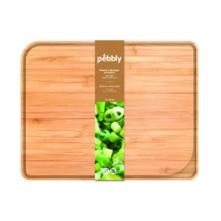 PEBBLY Planches À Découper|Planche à Découper Bambou avec Rigole 37 x 29 cm
