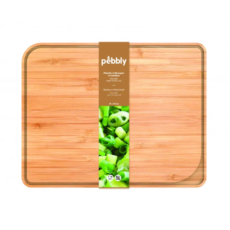 PEBBLY Planches À Découper|Planche à Découper Bambou avec Rigole 37 x 29 cm