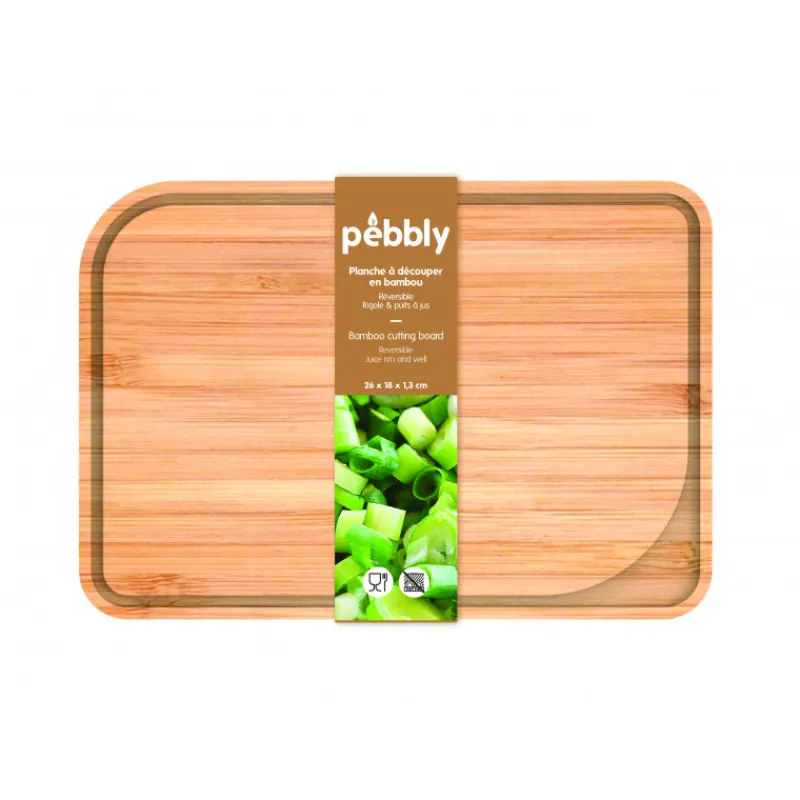 PEBBLY Planches À Découper|Planche à Découper Bambou avec Rigole 26 x 18 cm