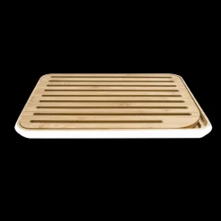 PEBBLY Planches À Découper|Planche à Pain Bambou 35 x 25 cm Blanc