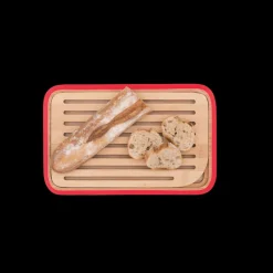 PEBBLY Planches À Découper|Planche à Pain Bambou 28 x 18 cm Rouge