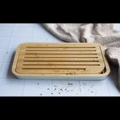 PEBBLY Planches À Découper|Planche à Pain Crème en Bambou 27 x 17 cm
