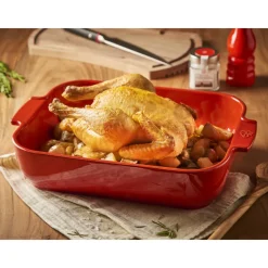 PEUGEOT Plat De Cuisson|Plat à Four Rectangulaire en Céramique Appolia 40 cm Rouge
