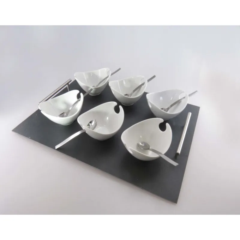 LEBRUN Servir, Présenter|Plateau 6 coupelles Jonque Blanches par