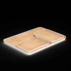 PEBBLY Servir, Présenter|Plateau de Service en Bambou Crème 22 x 15 cm
