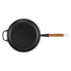 LE CREUSET Poêles|Poêle en Fonte 28 cm Noir Mat avec Manche en Bois Signature