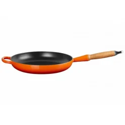 LE CREUSET Poêles|Poêle en Fonte 28 cm Volcanique avec Manche en Bois Signature