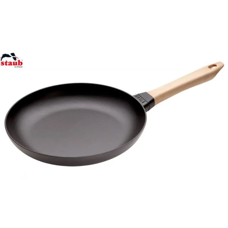 STAUB Poêles|Poêle en Fonte Noir 28 cm Manche Bois