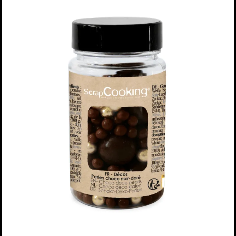 SCRAPCOOKING Décoration Comestible|Pot de Décors en Perles Or et Chocolat Noir 50 g