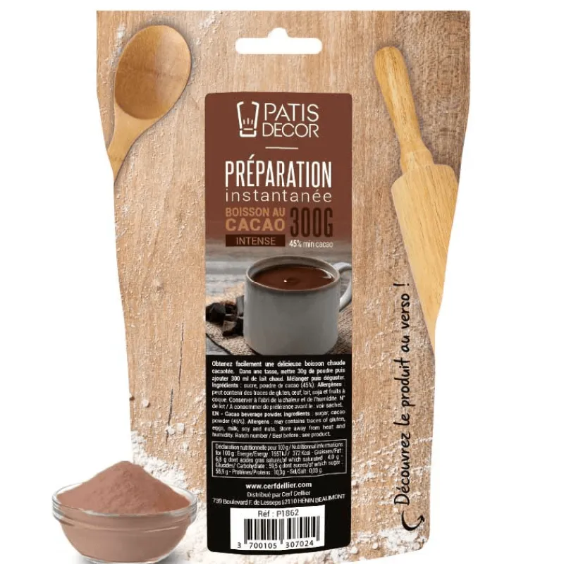 PATISDECOR Préparation Pâtisserie|Préparation Instantanée pour Boisson Cacao Intense 300 g Patisdécor