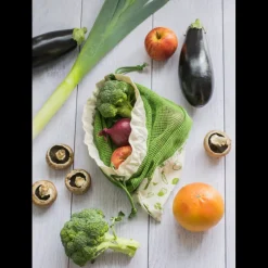 PEBBLY Sac En Tissu|Sac à Légumes Coton Bio Vert 30 x 40 cm