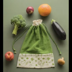 PEBBLY Sac En Tissu|Sac à Légumes Coton Bio Vert 30 x 40 cm