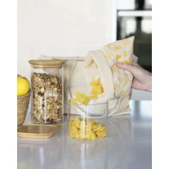 PEBBLY Sac En Tissu|Sac à Vrac Coton Bio Jaune 20 x 25 cm