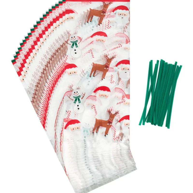 WILTON Emballage Alimentaire|Sachet Bonbon Esprit de Noël 11 x 23,5 cm avec Attaches Sachet (x20)