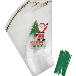 WILTON Emballage Alimentaire|Sachet Bonbon Père Noël 11 x 23,5 cm avec Attaches Sachet (x20)