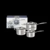 LE CREUSET Batterie De Cuisine|Casseroles|Set 3 Pièces Casseroles Inox avec Couvercle
