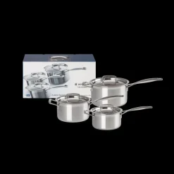LE CREUSET Batterie De Cuisine|Casseroles|Set 3 Pièces Casseroles Inox avec Couvercle
