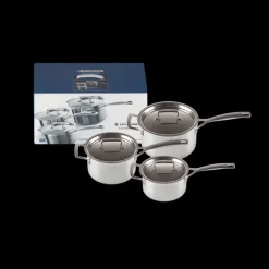 LE CREUSET Batterie De Cuisine|Casseroles|Set 3 Pièces Casseroles Inox avec Couvercle