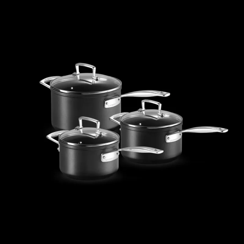 LE CREUSET Batterie De Cuisine|Casseroles|Set 3 Pièces Casseroles Les Forgées avec Couvercle en Verre