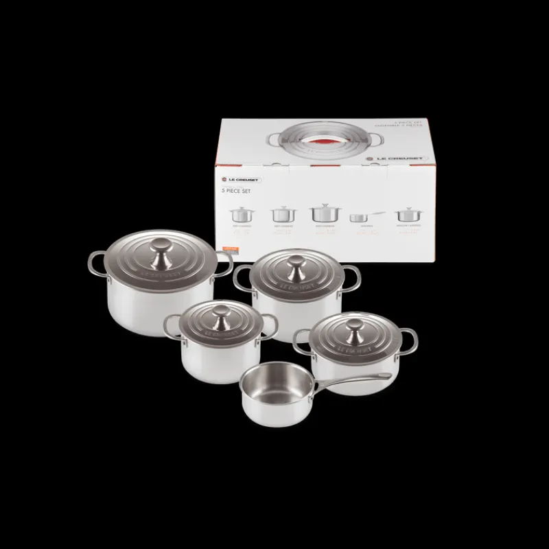 LE CREUSET Batterie De Cuisine|Casseroles|Set 5 Pièces Cocottes Inox Signature