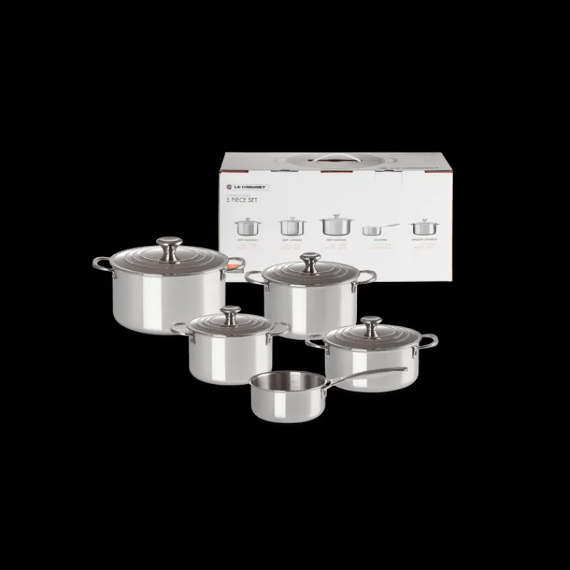 LE CREUSET Batterie De Cuisine|Casseroles|Set 5 Pièces Cocottes Inox Signature