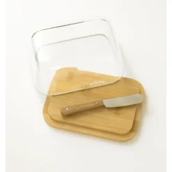 PEBBLY Servir, Présenter|Set Beurrier en Verre et Bambou
