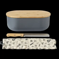 PEBBLY Sac En Tissu|Conservation|Set Boîte à Pain Ardoise Métal et Bambou 4 Pièces