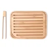 PEBBLY Planches À Découper|Pince De Cuisine|Set Planche à Pain 26 x 20 cm + Pince à Toast Bambou