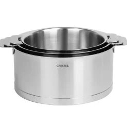 CRISTEL Casseroles|Série de 3 Casseroles + Poignée Strate Amovible Inox